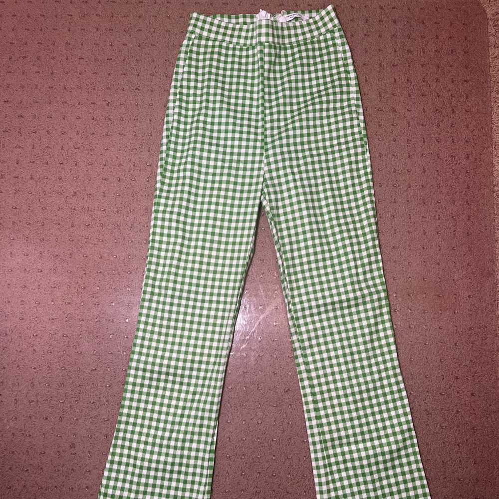 Peppermayo green checkered flare out pants